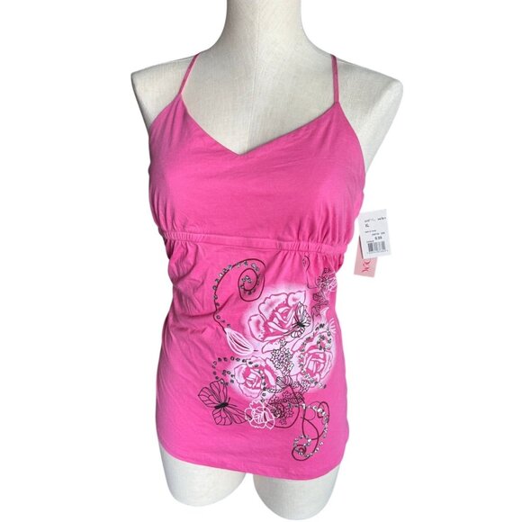 Y2K 2008 NWT Floral Rhinestone Milkmaid Tank size XL - Picture 2 of 9